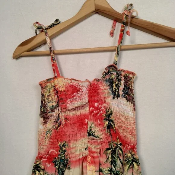 Puanani Hawaiian Dress XS Pink Tropical Aloha Beach Sleeveless Smocked Island - Picture 8 of 15